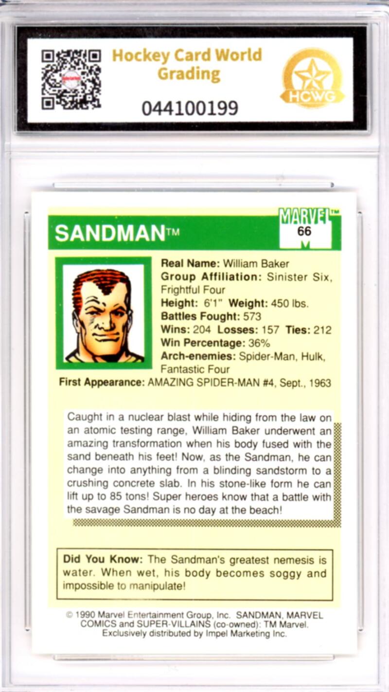 1990 Impel Marvel Universe I #66 Sandman Graded Mint HCWG 9 Image 2