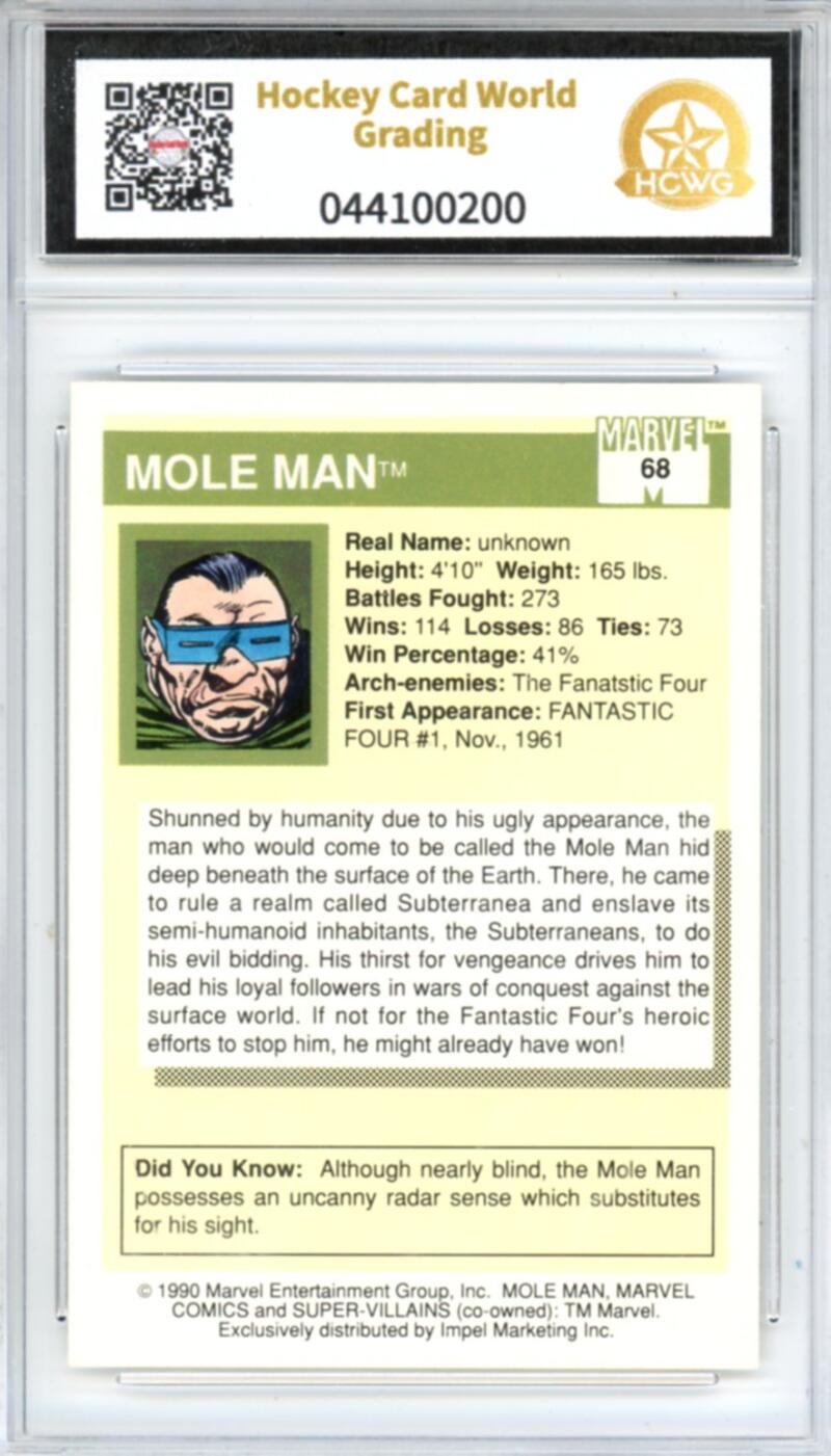 1990 Impel Marvel Universe I #68 Mole Man Graded Mint HCWG 9 Image 2