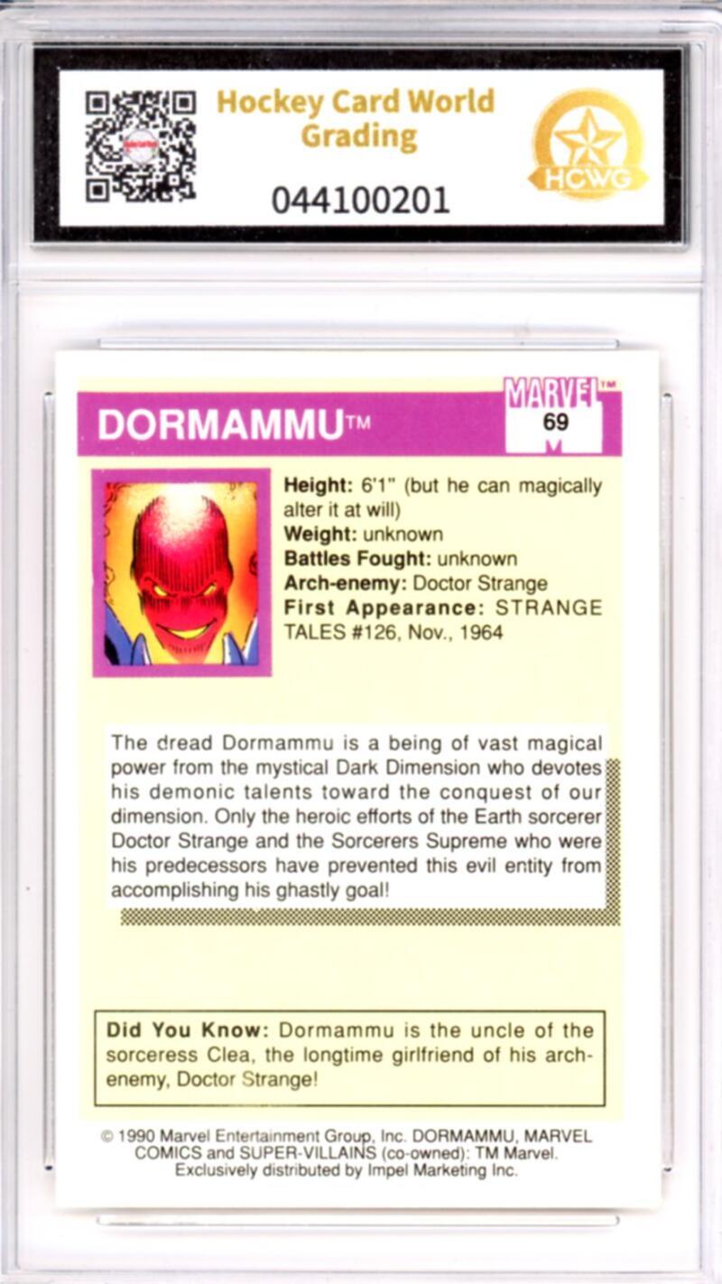 1990 Impel Marvel Universe I #69 Dormammu Graded Mint HCWG 8 Image 2