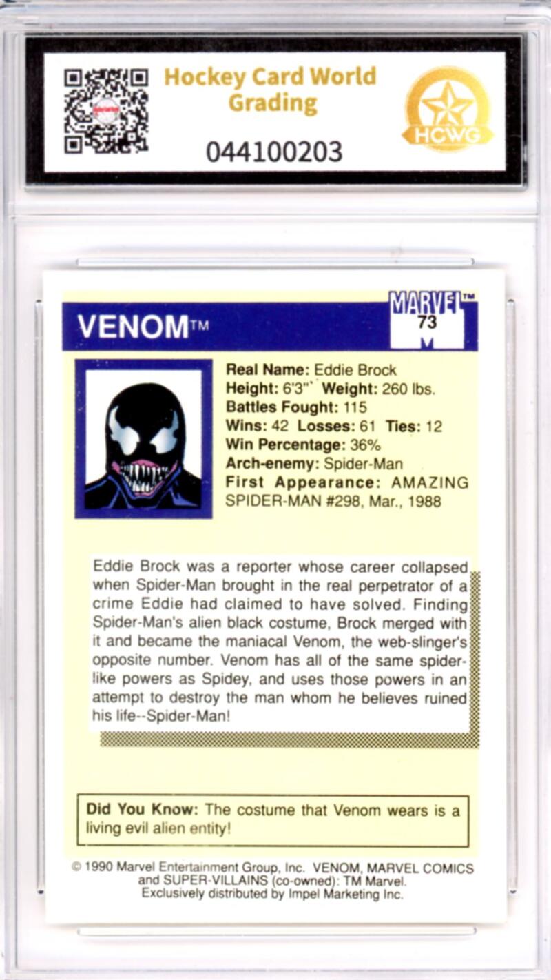 1990 Impel Marvel Universe I #73 Venom Graded Mint HCWG 7 Image 2