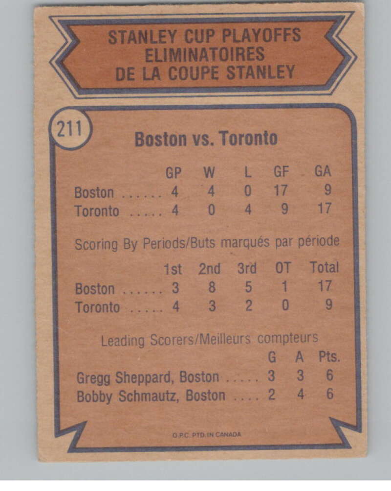 1974-75 O-Pee-Chee #211 Quarterfinals NHL Boston Bruins  V103398 Image 2
