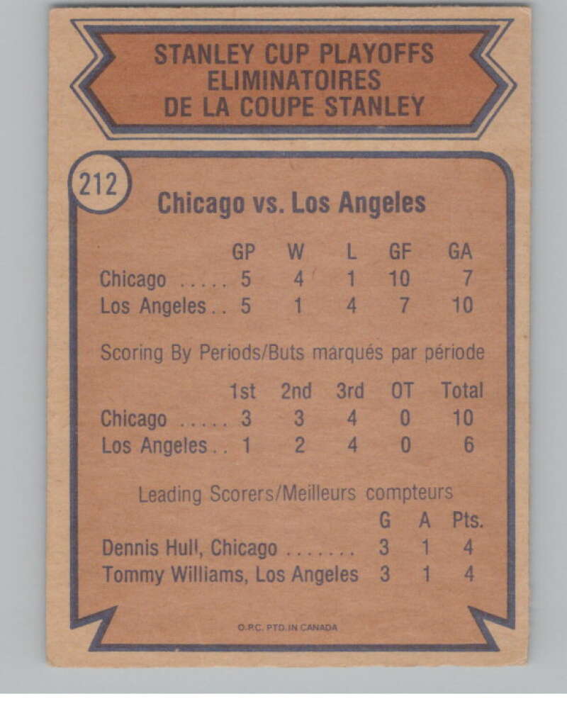 1974-75 O-Pee-Chee #212 Quarterfinals NHL Chicago Blackhawks  V103399 Image 2