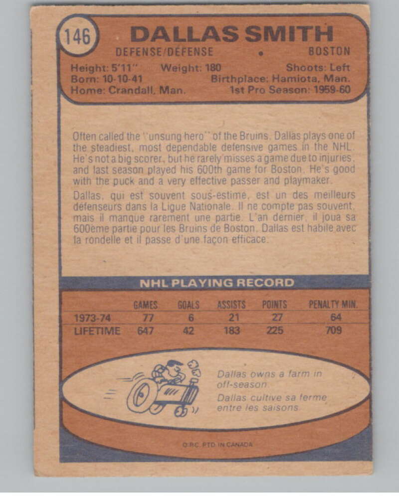 1974-75 O-Pee-Chee #146 Dallas Smith  Boston Bruins  V103594 Image 2