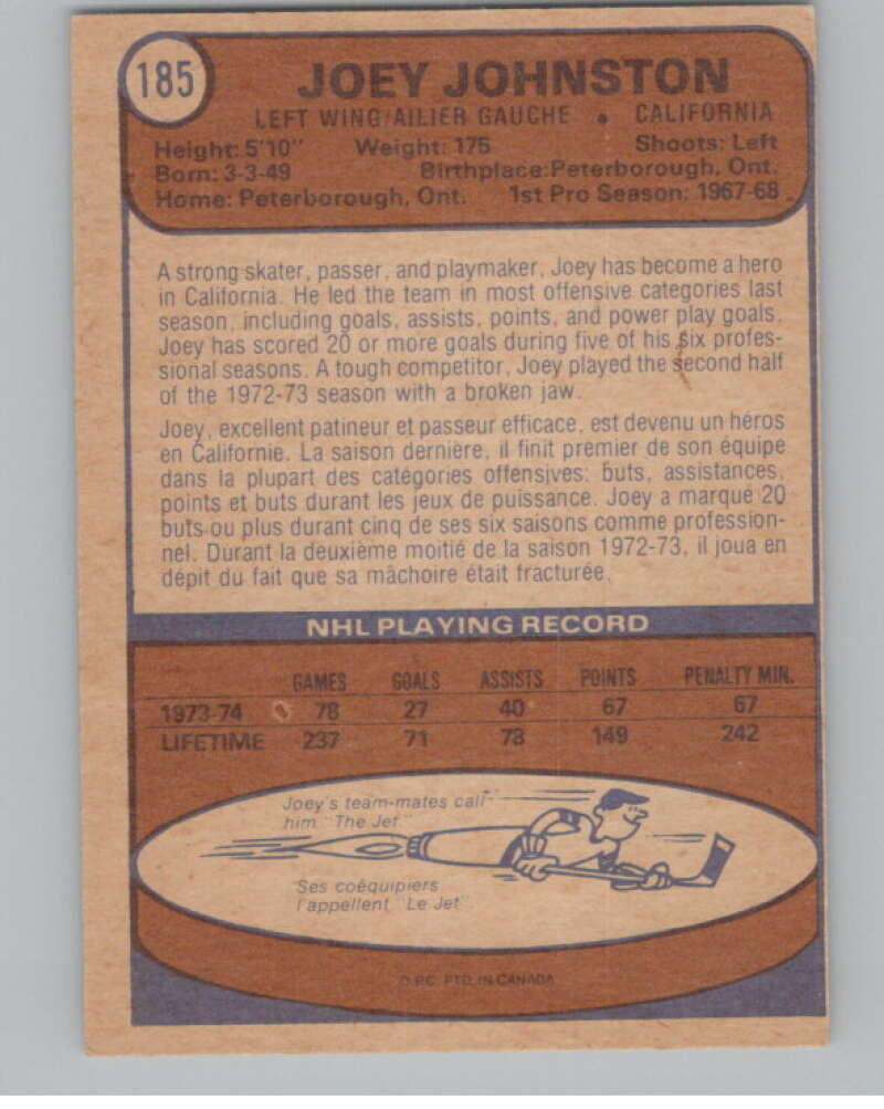 1974-75 O-Pee-Chee #185 Joey Johnston   V103653 Image 2