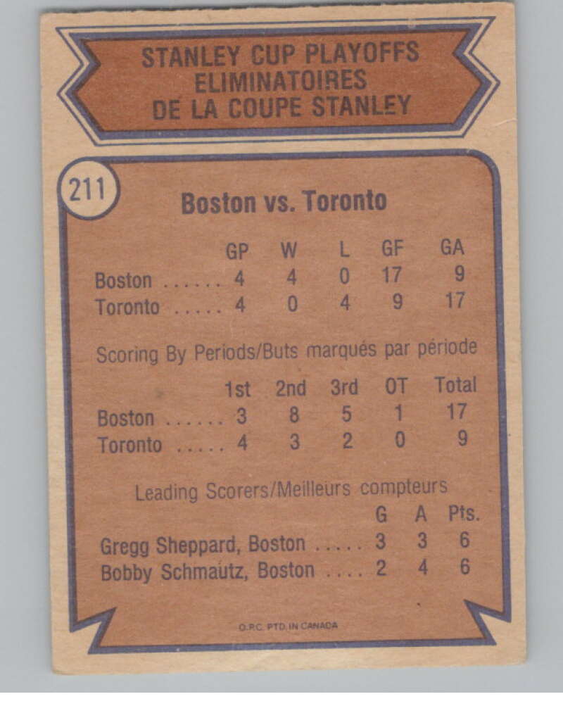 1974-75 O-Pee-Chee #211 Quarterfinals  Boston Bruins  V103692 Image 2