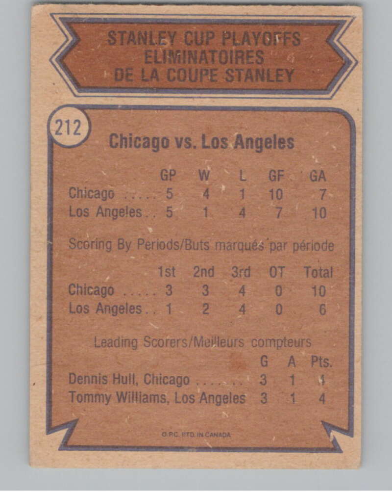 1974-75 O-Pee-Chee #212 Quarterfinals  Chicago Blackhawks  V103693 Image 2