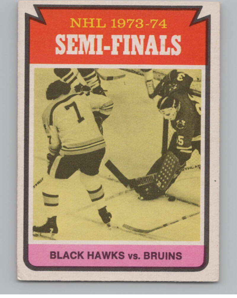 1974-75 O-Pee-Chee #214 Semifinals Bruins over Blackhawks  V103694 Image 1