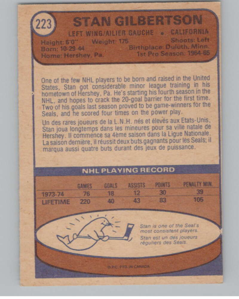 1974-75 O-Pee-Chee #223 Stan Gilbertson   V103704 Image 2