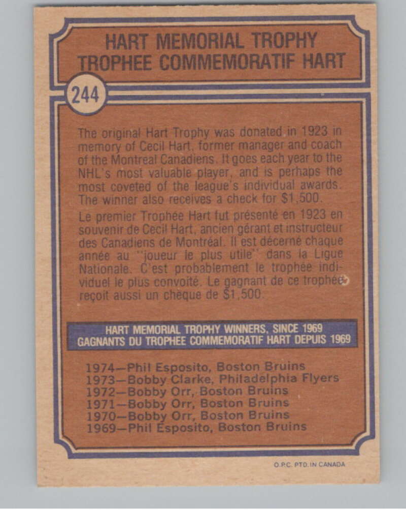1974-75 O-Pee-Chee #244 Phil Esposito  Boston Bruins  V103730 Image 2