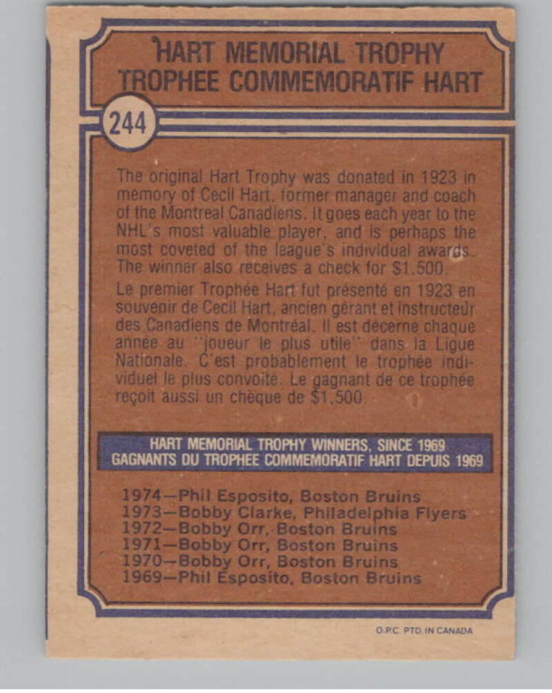 1974-75 O-Pee-Chee #244 Phil Esposito  Boston Bruins  V103731 Image 2