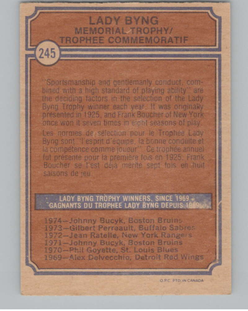 1974-75 O-Pee-Chee #245 Johnny Bucyk  Boston Bruins  V103732 Image 2