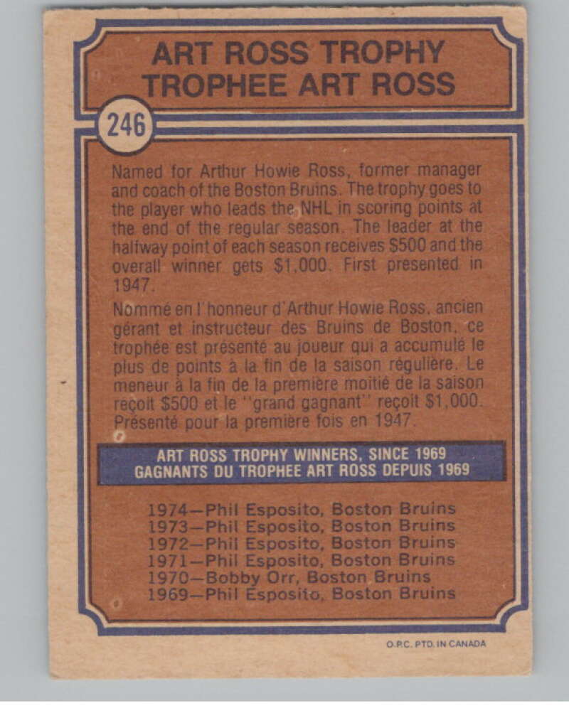 1974-75 O-Pee-Chee #246 Phil Esposito  Boston Bruins  V103733 Image 2