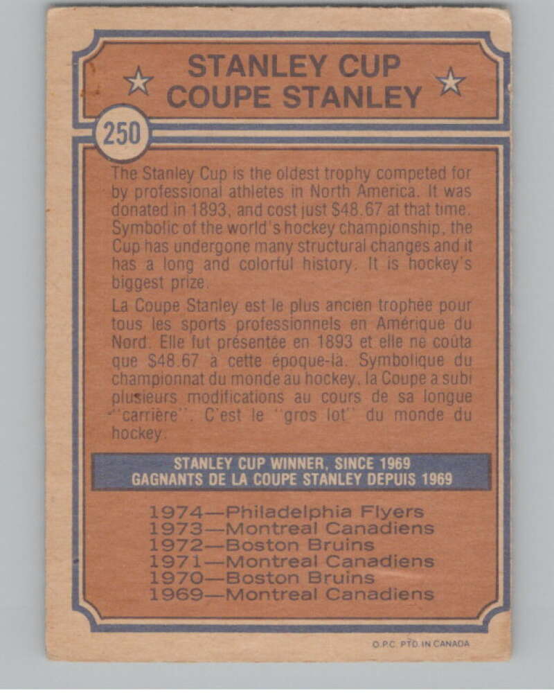 1974-75 O-Pee-Chee #250 Philadelphia Flyers Stanley Cup  V103737 Image 2