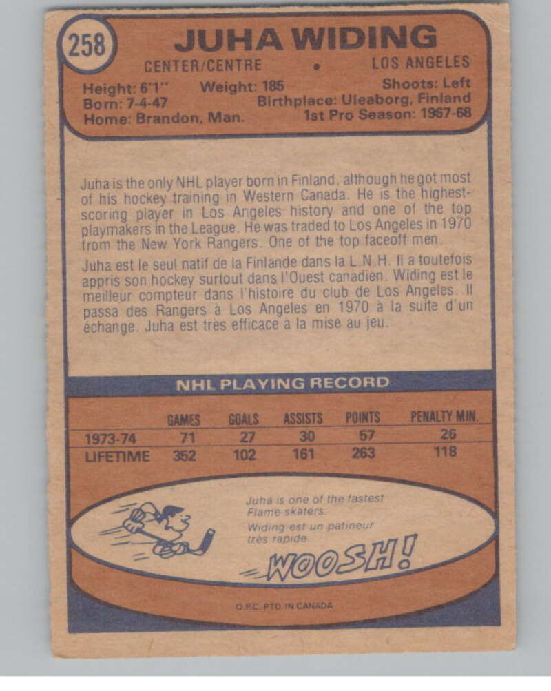 1974-75 O-Pee-Chee #258 Juha Widing  Los Angeles Kings  V103745 Image 2