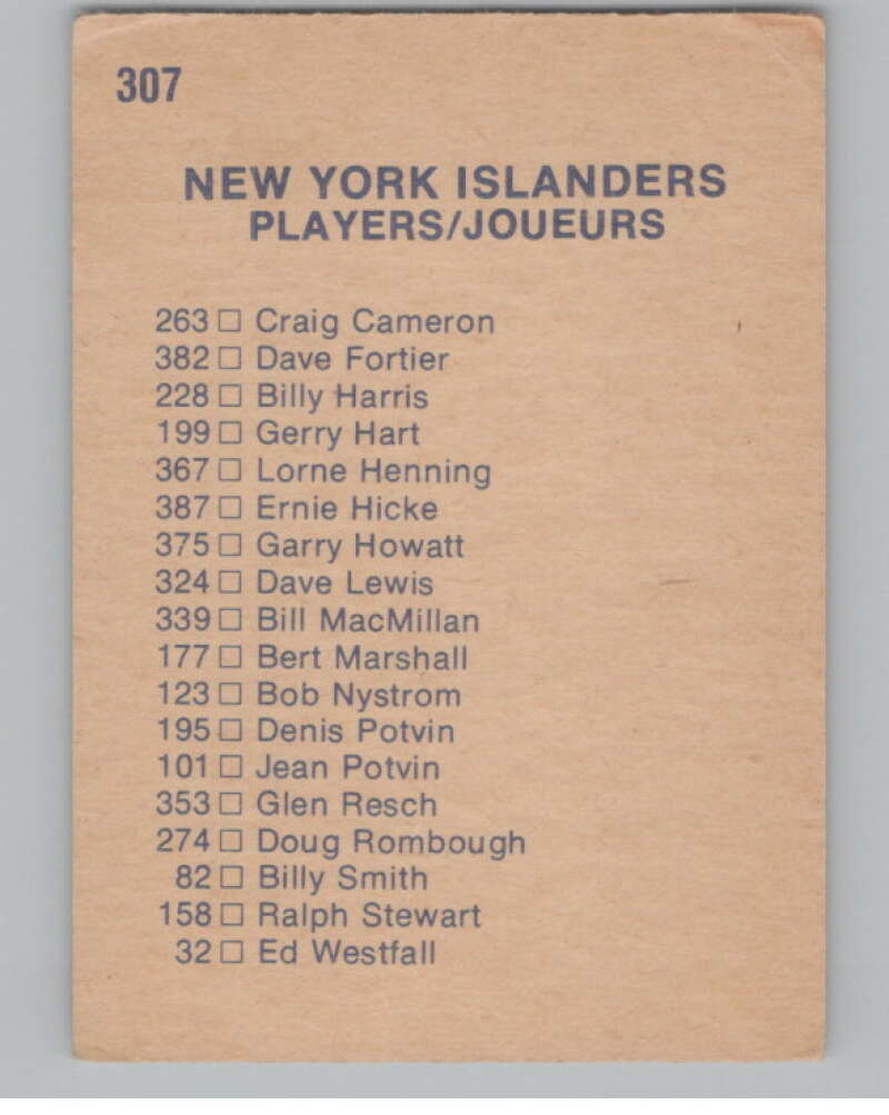 1974-75 O-Pee-Chee #307 New York Islanders TC  New York Islanders  V103794 Image 2