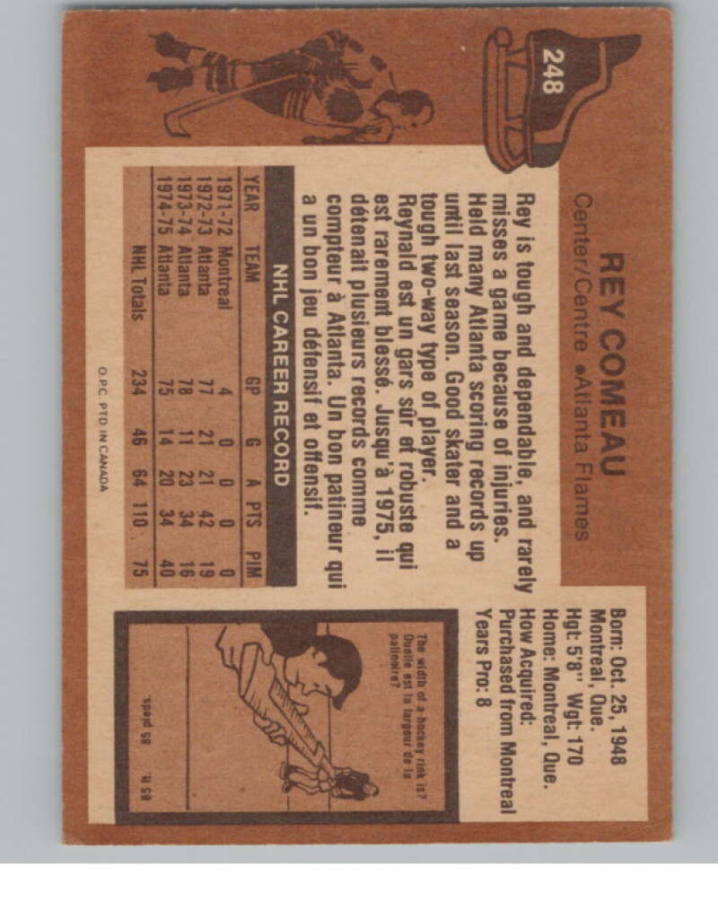 1975-76 O-Pee-Chee #248 Rey Comeau Hockey Atlanta Flames  V103977 Image 2