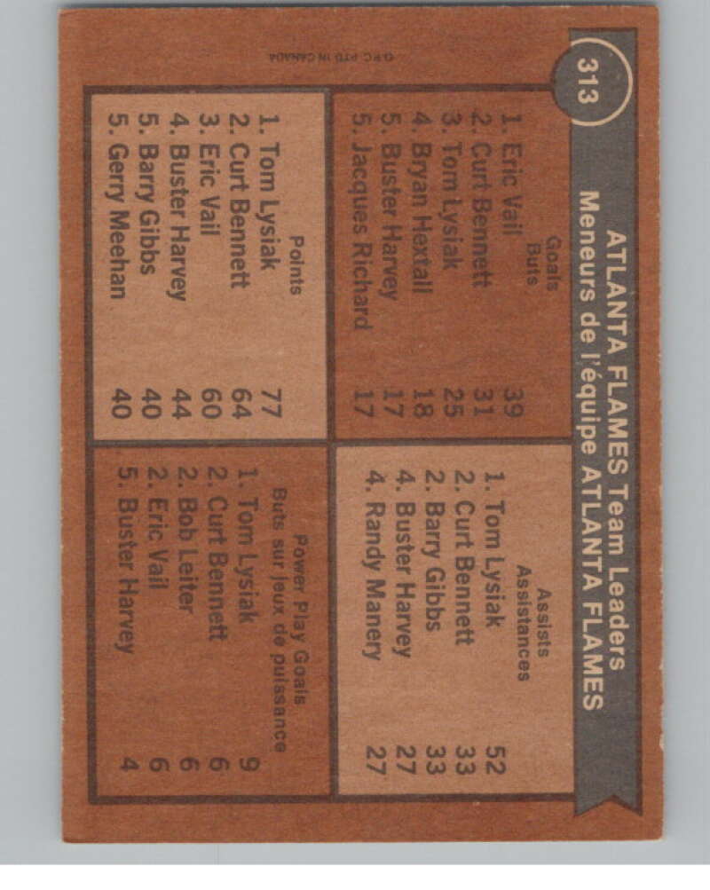 1975-76 O-Pee-Chee #313 Tom Lysiak TL Hockey Atlanta Flames  V104001 Image 2