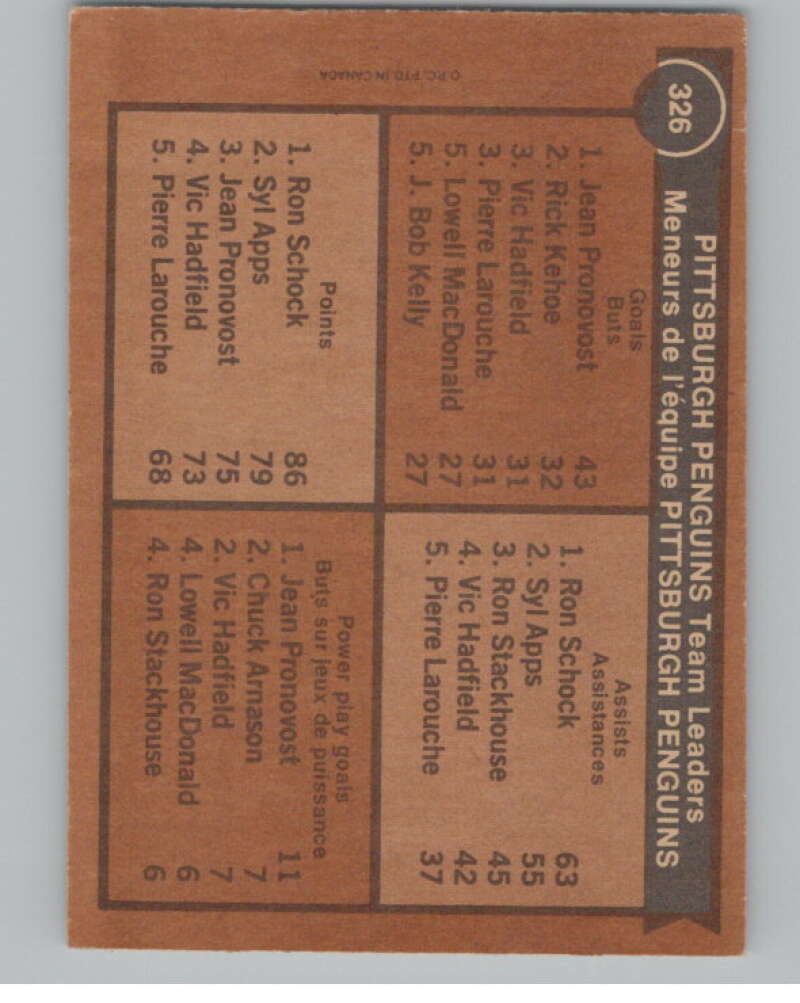 1975-76 O-Pee-Chee #326 Jean Pronovost/Ron Schock TL Hockey Penguins  V104010 Image 2
