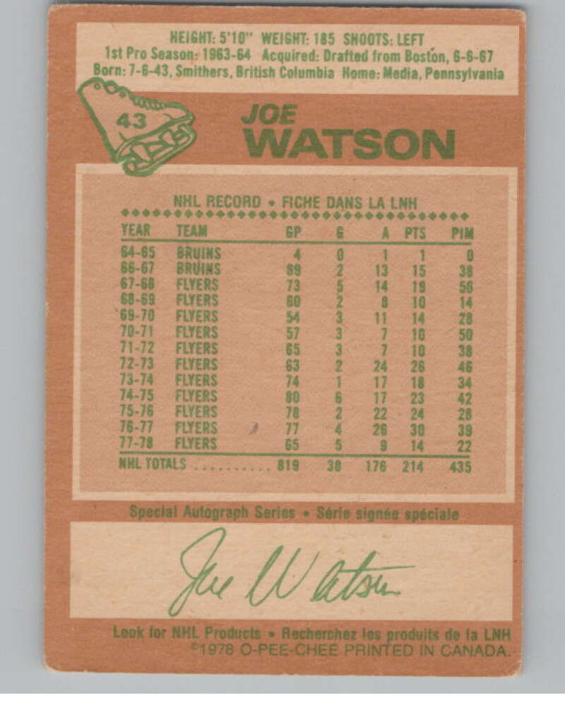 1978-79 O-Pee-Chee #43 Joe Watson  Hockey Colorado Rockies  V104047 Image 2