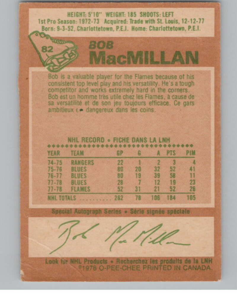 1978-79 O-Pee-Chee #82 Bob MacMillan  Hockey Atlanta Flames  V104052 Image 2