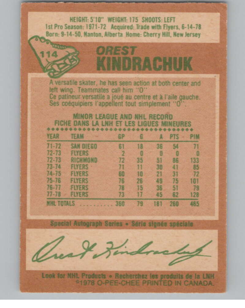1978-79 O-Pee-Chee #114 Orest Kindrachuk  Hockey Pittsburgh Penguins  V104062 Image 2
