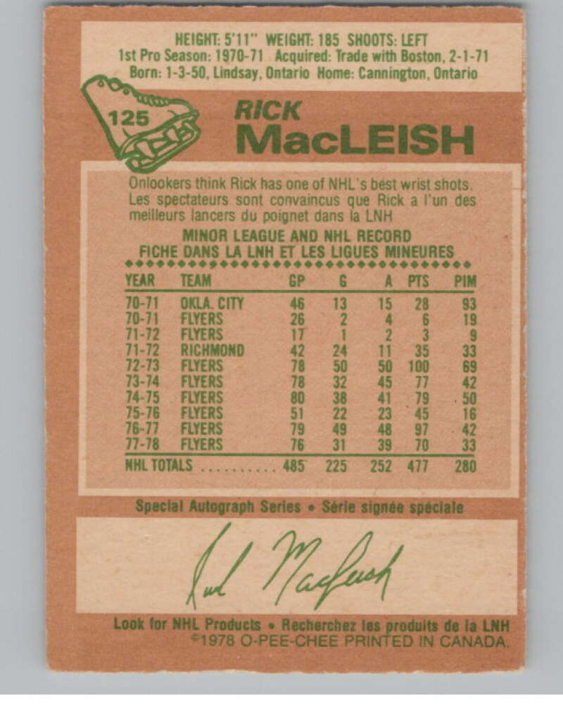 1978-79 O-Pee-Chee #125 Rick MacLeish  Hockey Philadelphia Flyers  V104064 Image 2