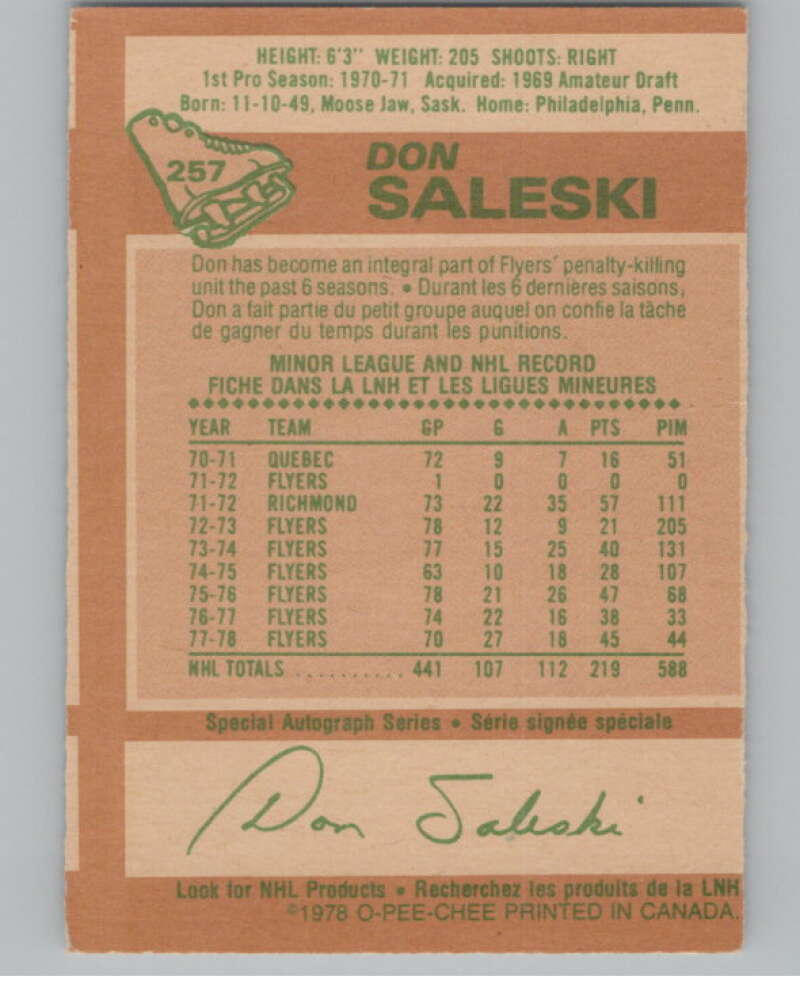 1978-79 O-Pee-Chee #257 Don Saleski  Hockey Philadelphia Flyers  V104097 Image 2