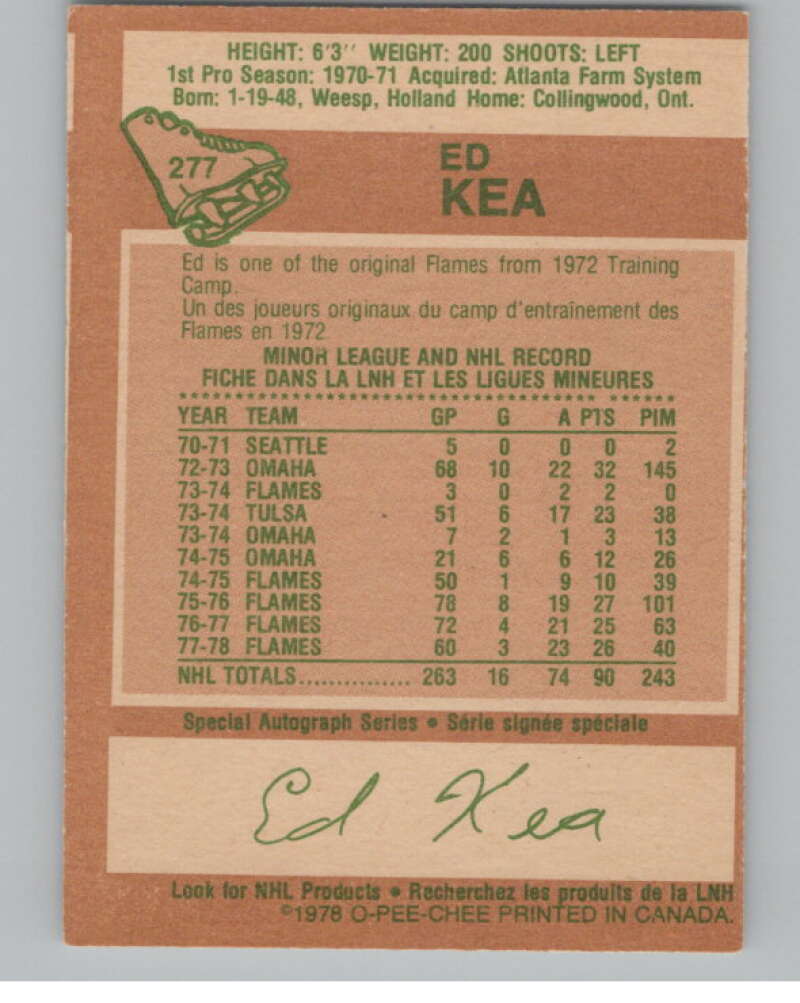 1978-79 O-Pee-Chee #277 Ed Kea  Hockey Atlanta Flames  V104101 Image 2
