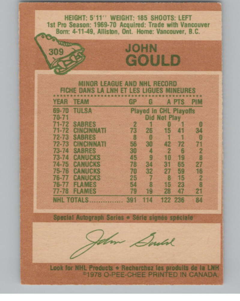 1978-79 O-Pee-Chee #309 John Gould  Hockey Atlanta Flames  V104111 Image 2