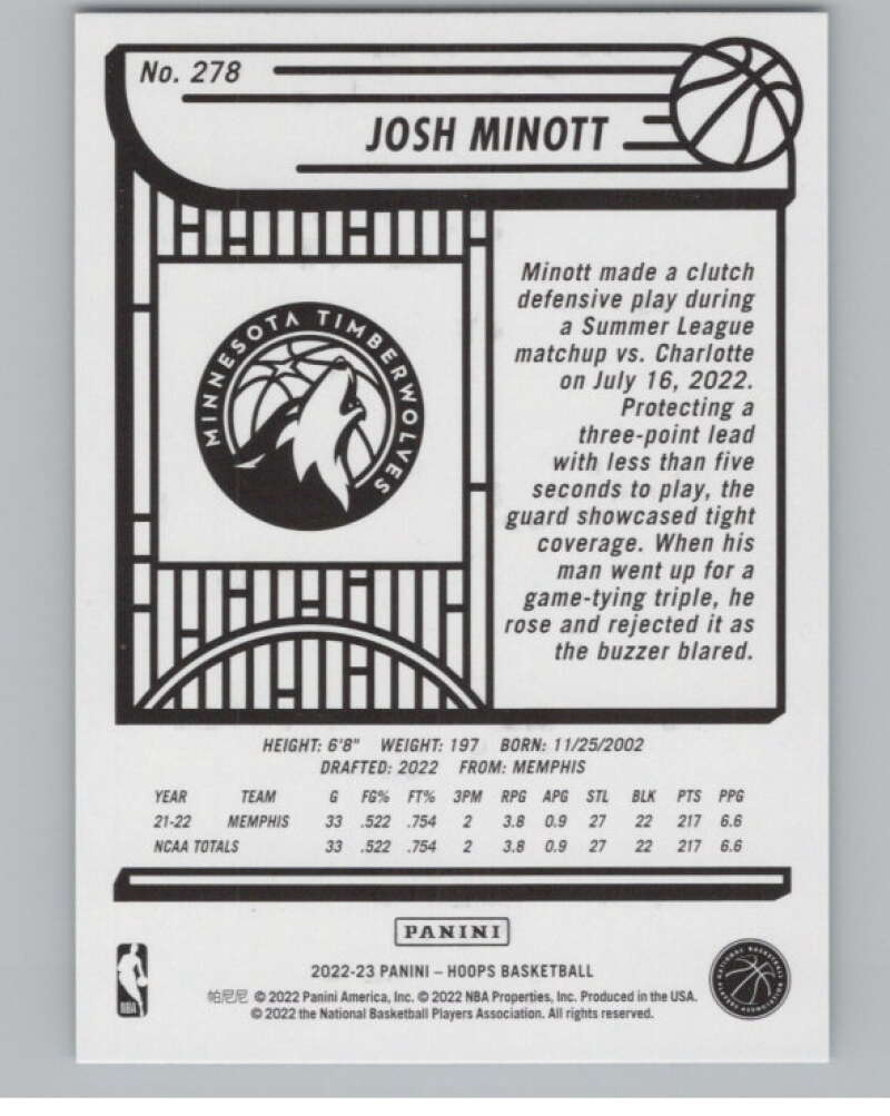 2022-23 Panini NBA Hoops Teal Explosion #278 Josh Minott RC Rookie  V104219 Image 2