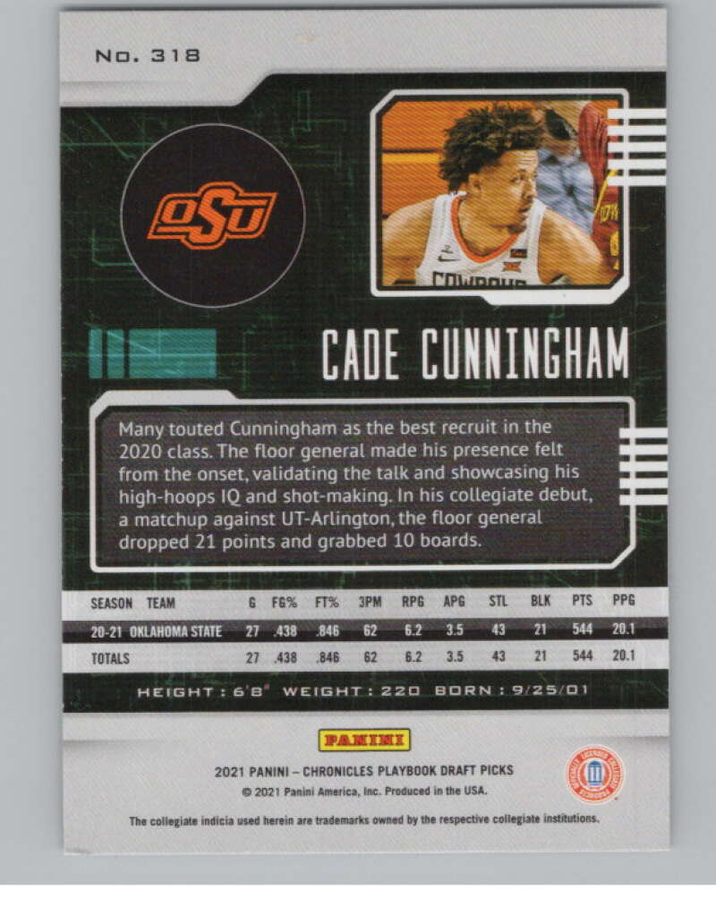 2021-22 Panini Chronicles Draft Picks Playbook #318 Cade Cunningham  V104242 Image 2