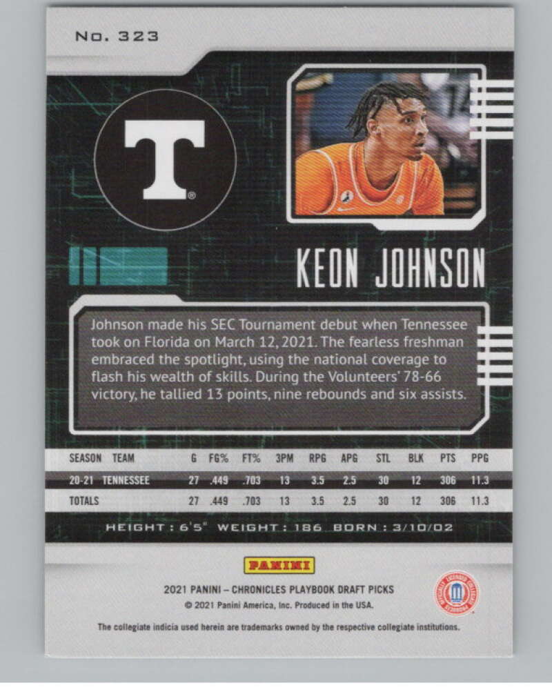 2021-22 Panini Chronicles Draft Playbook #323 Keon Johnson Tennessee  V104245 Image 2