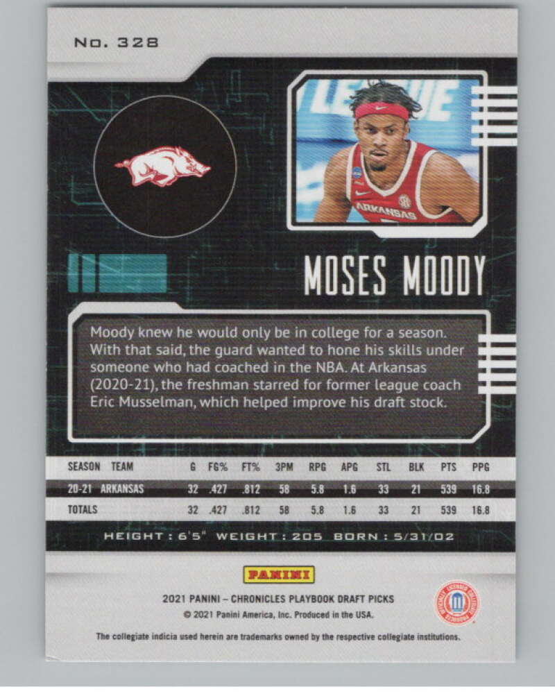 2021-22 Panini Chronicles Draft Picks Playbook #328 Moses Moody Arkansas  V104246 Image 2