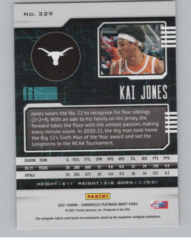 2021-22 Panini Chronicles Draft Picks Playbook #329 Kai Jones Texas  V104248 Image 2