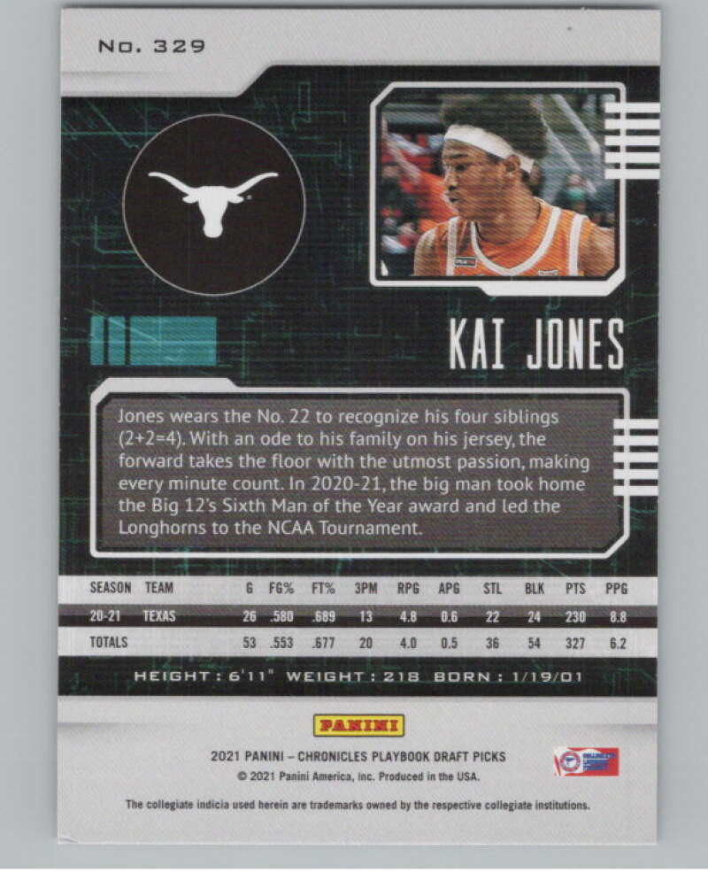 2021-22 Panini Chronicles Draft Picks Playbook #329 Kai Jones Texas  V104249 Image 2