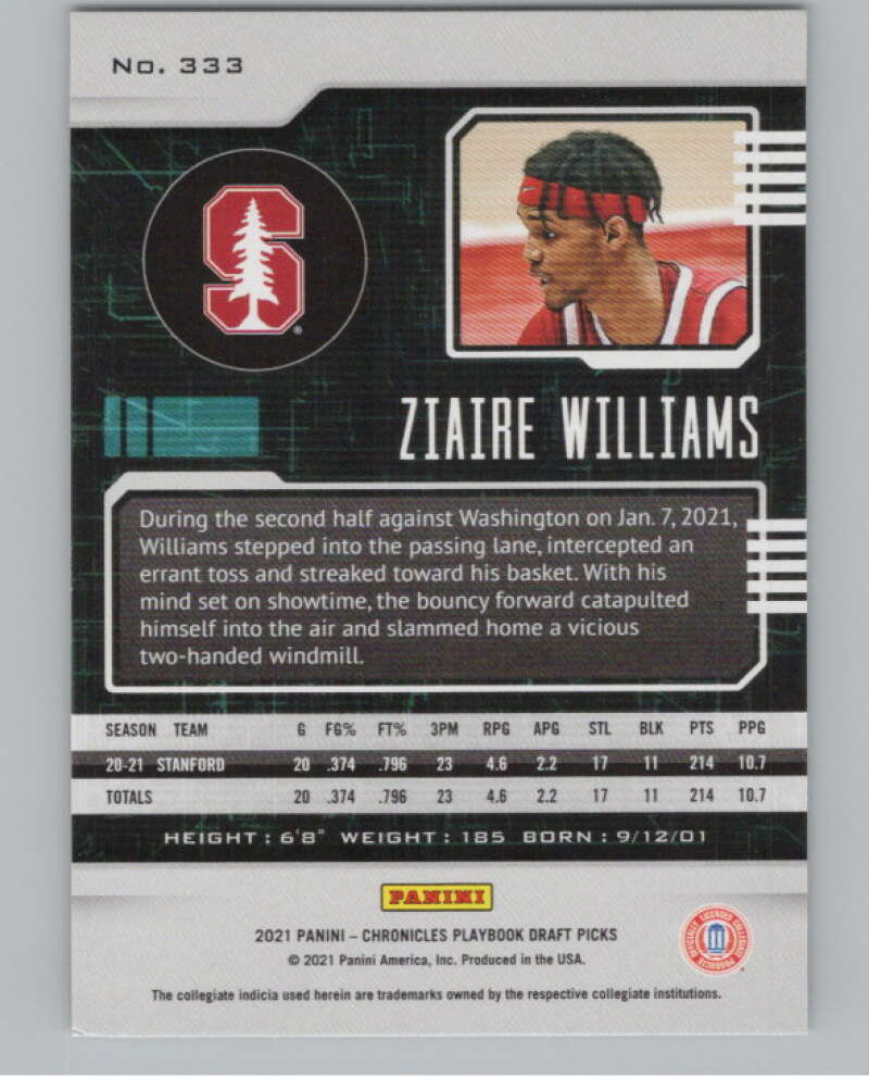 2021-22 Panini Chronicles Draft Playbook #333 Ziaire Williams Stanford  V104253 Image 2