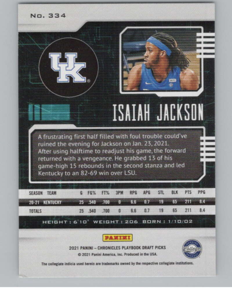 2021-22 Panini Chronicles Draft Picks Playbook #334 Isaiah Jackson  V104254 Image 2