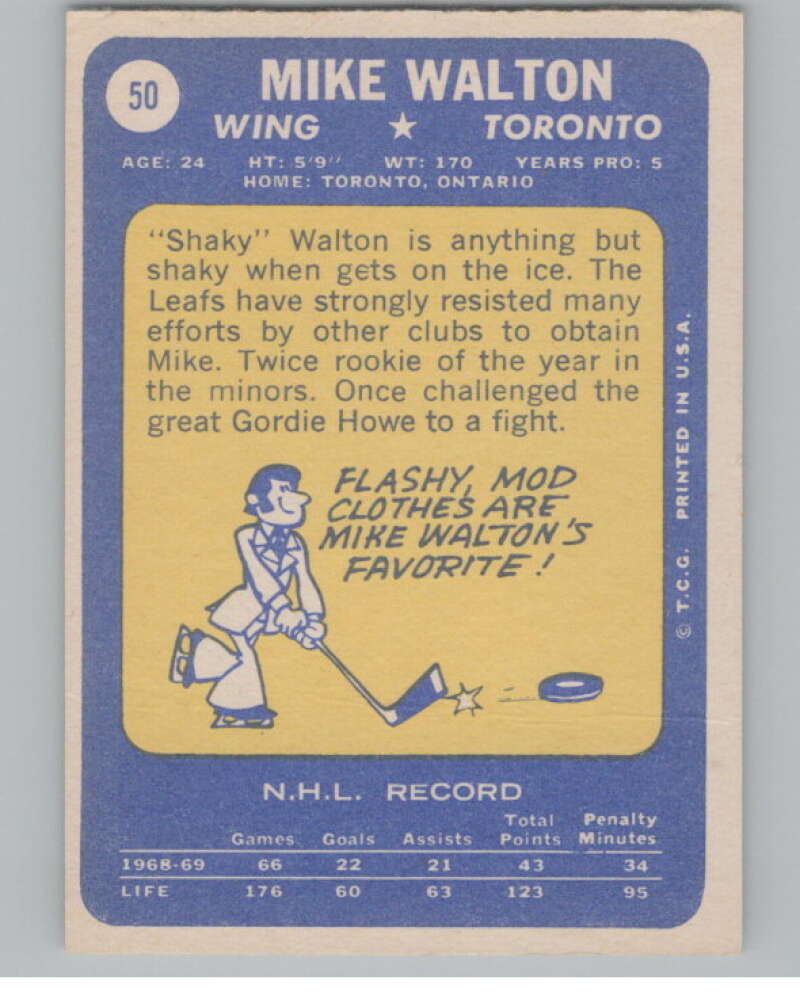1969-70 Topps #50 Mike Walton Hockey Toronto Maple Leafs  V104347 Image 2