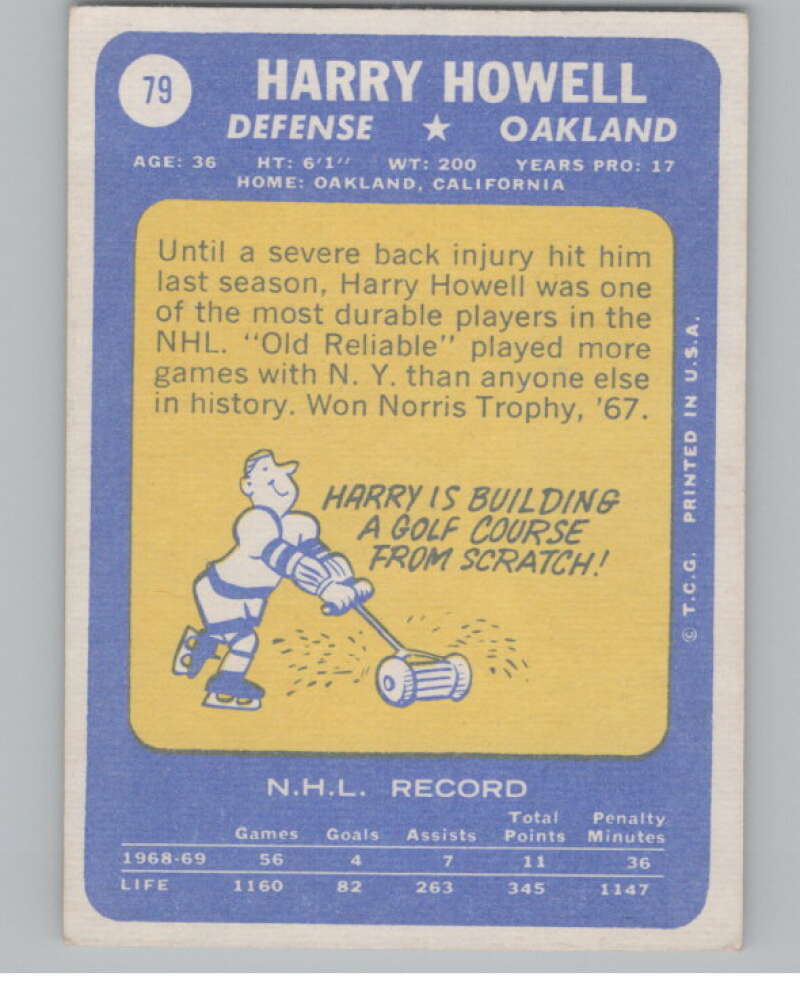 1969-70 Topps #79 Harry Howell Hockey Oakland Seals  V104353 Image 2