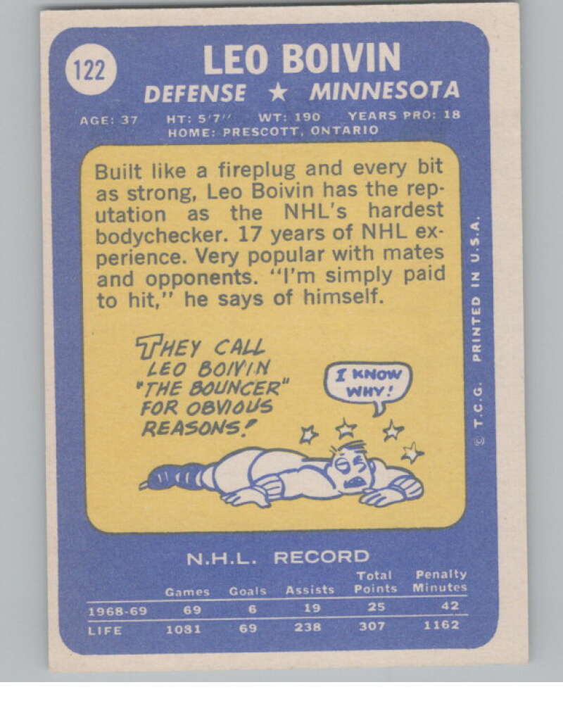 1969-70 Topps #122 Leo Boivin Hockey Minnesota North Stars  V104362 Image 2