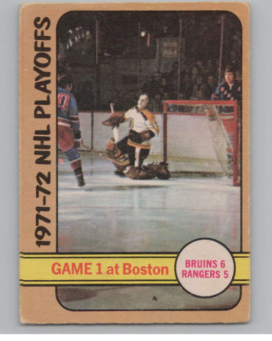 1972-73 O-Pee-Chee #7 Playoff Game 1 Bruins/Rangers  V104416 Image 1