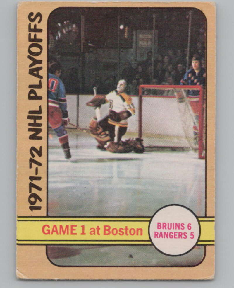 1972-73 O-Pee-Chee #7 Playoff Game 1 Bruins/Rangers  V104417 Image 1
