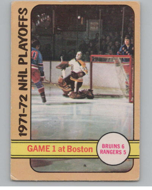 1972-73 O-Pee-Chee #7 Playoff Game 1 Bruins/Rangers  V104417 Image 1