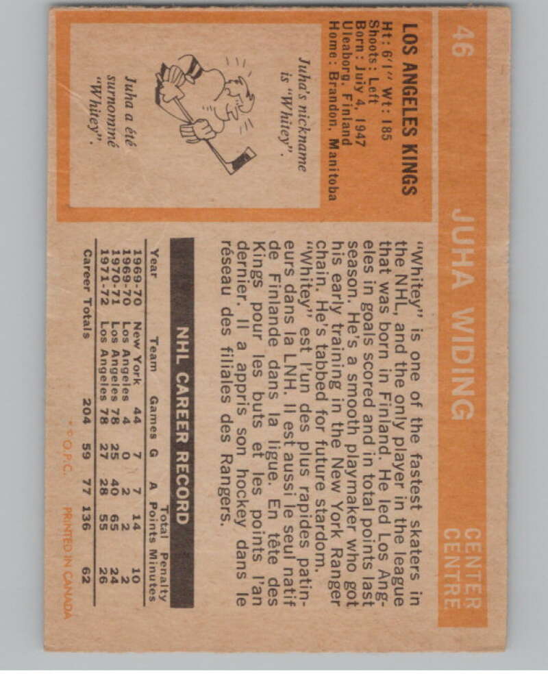 1972-73 O-Pee-Chee #46 Juha Widing  Los Angeles Kings  V104447 Image 2