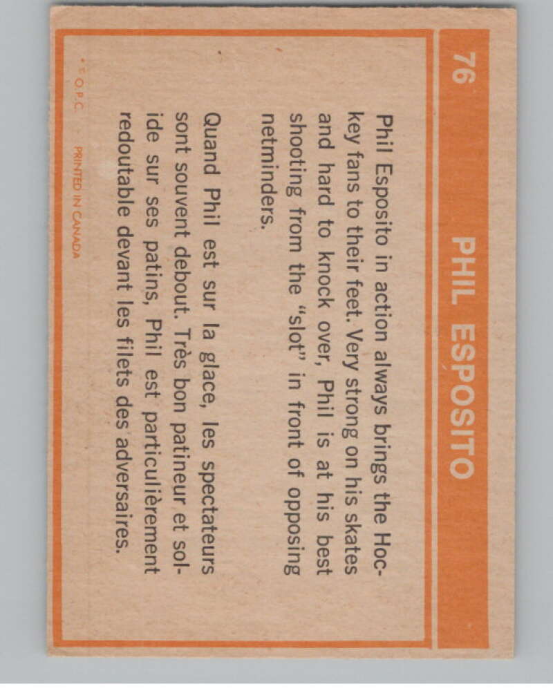 1972-73 O-Pee-Chee #76 Phil Esposito  Boston Bruins  V104472 Image 2