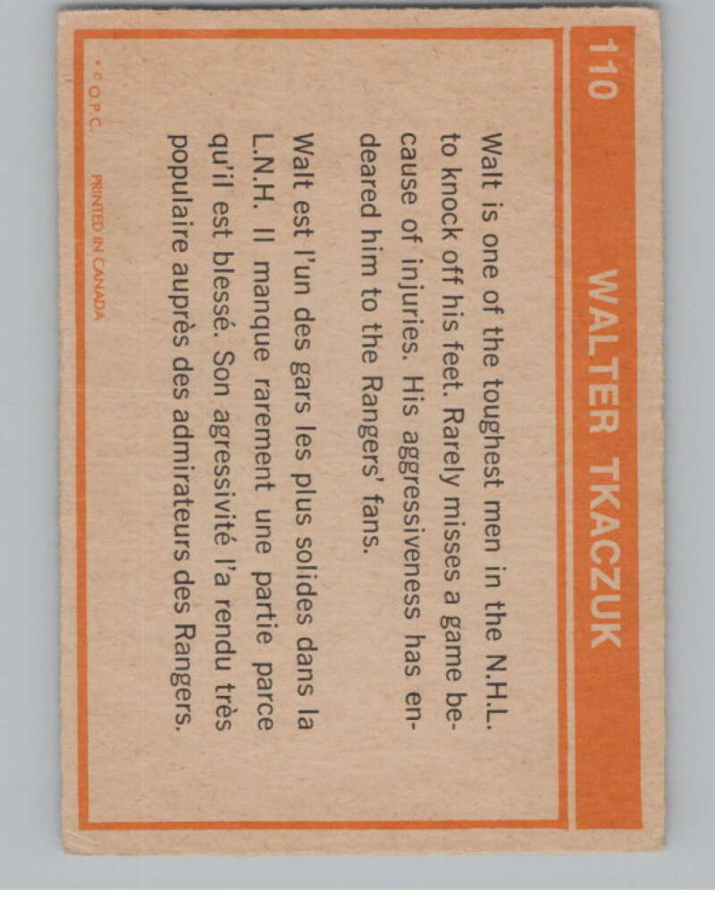 1972-73 O-Pee-Chee #110 Walt Tkaczuk  New York Rangers  V104498 Image 2