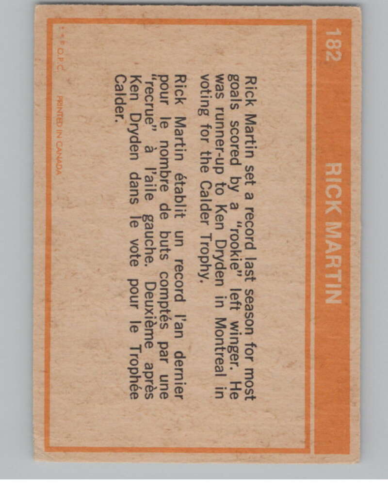 1972-73 O-Pee-Chee #182 Rick Martin UER  Buffalo Sabres  V104549 Image 2