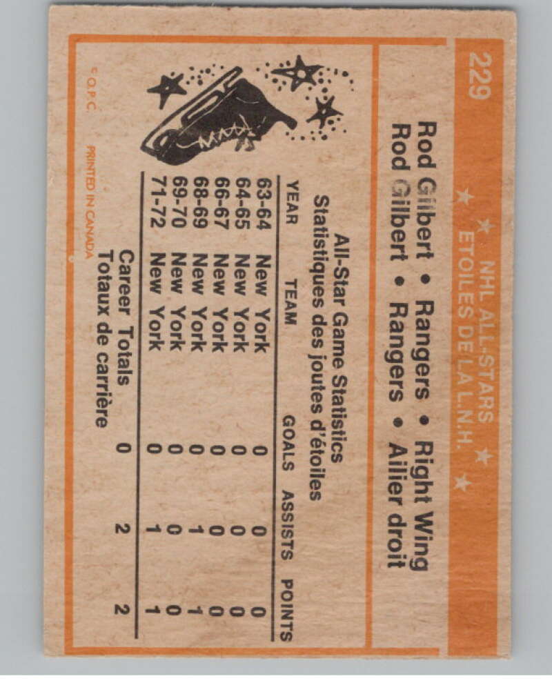 1972-73 O-Pee-Chee #229 Rod Gilbert AS  New York Rangers  V104573 Image 2