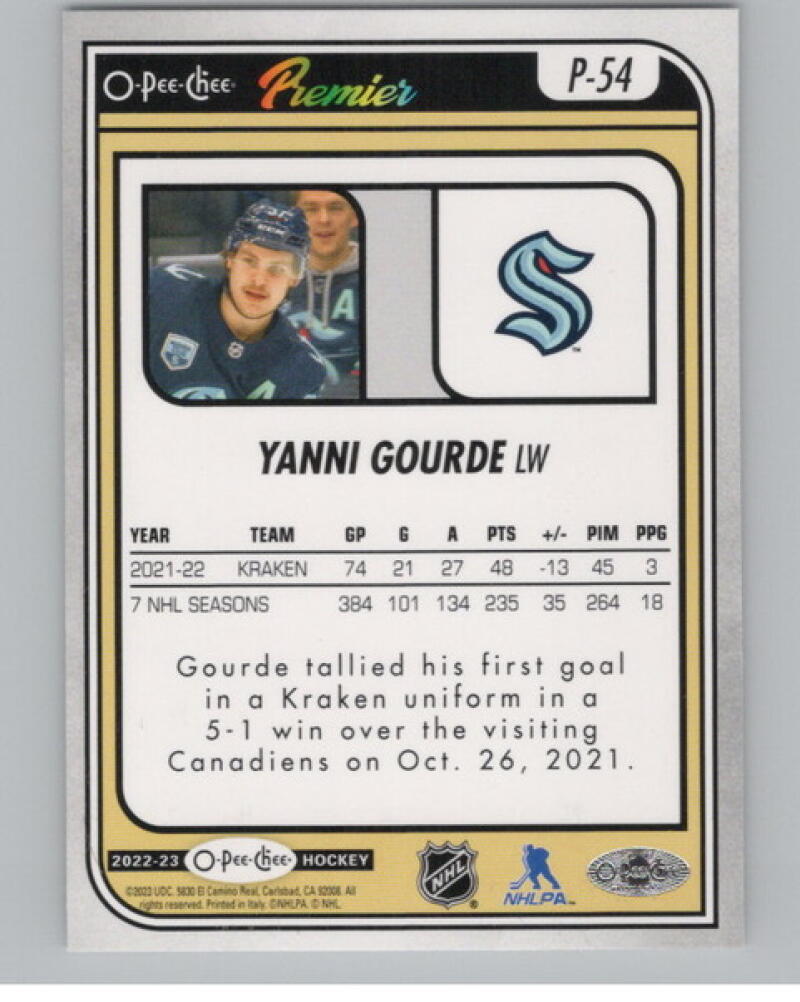 2022-23 O-Pee-Chee OPC Premier #P54 Yanni Gourde Hockey V104583 Image 2