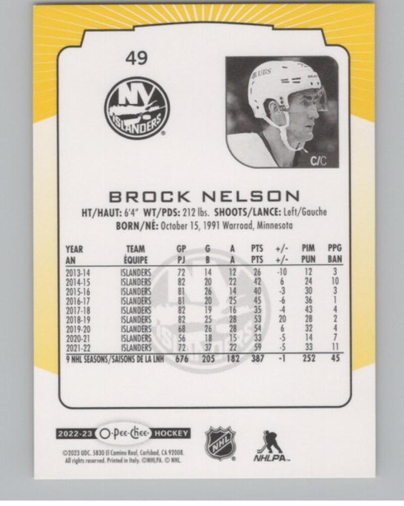 2022-23 O-Pee-Chee Yellow #49 Brock Nelson Hockey V104584 Image 2